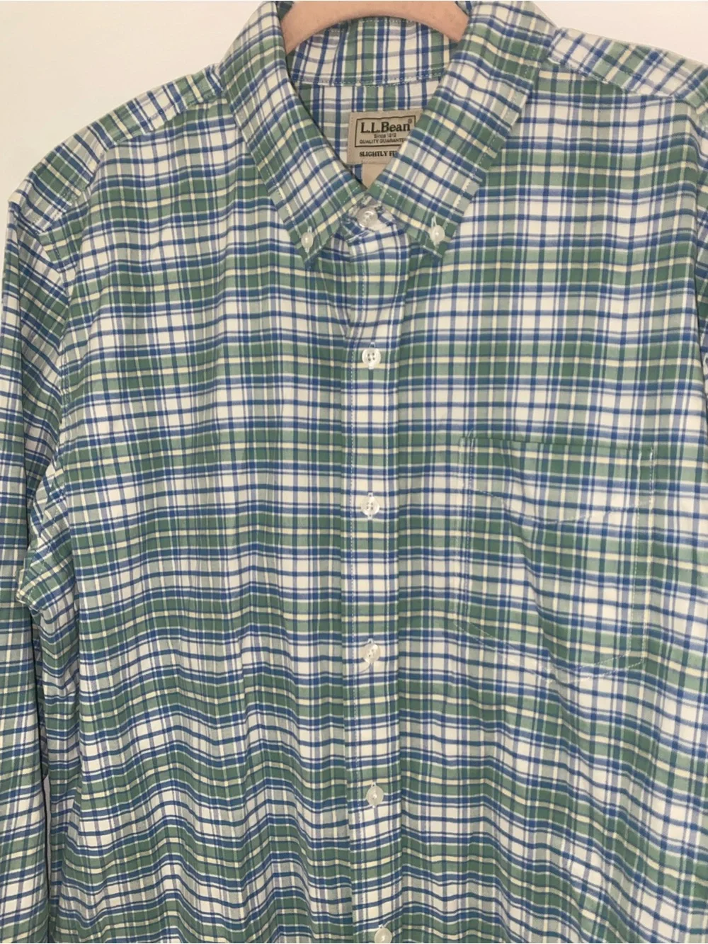 L.L. Bean Men’s Blue Green Plaid Slightly Fitted Button-Down New Shirt L/Tall